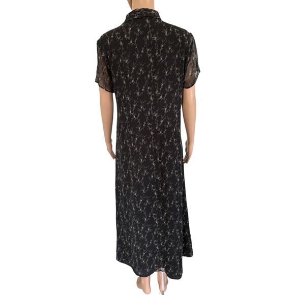 Vintage 100% Silk Black Floral Button Down Dress 90s Grunge Dark Romantic 12 - Picture 6 of 8